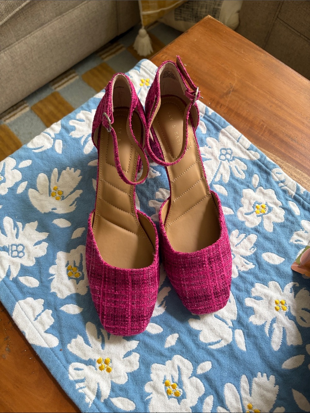 NWOB Kelly & Katie Fuchsia Tweed Ankle-Strap Pumps